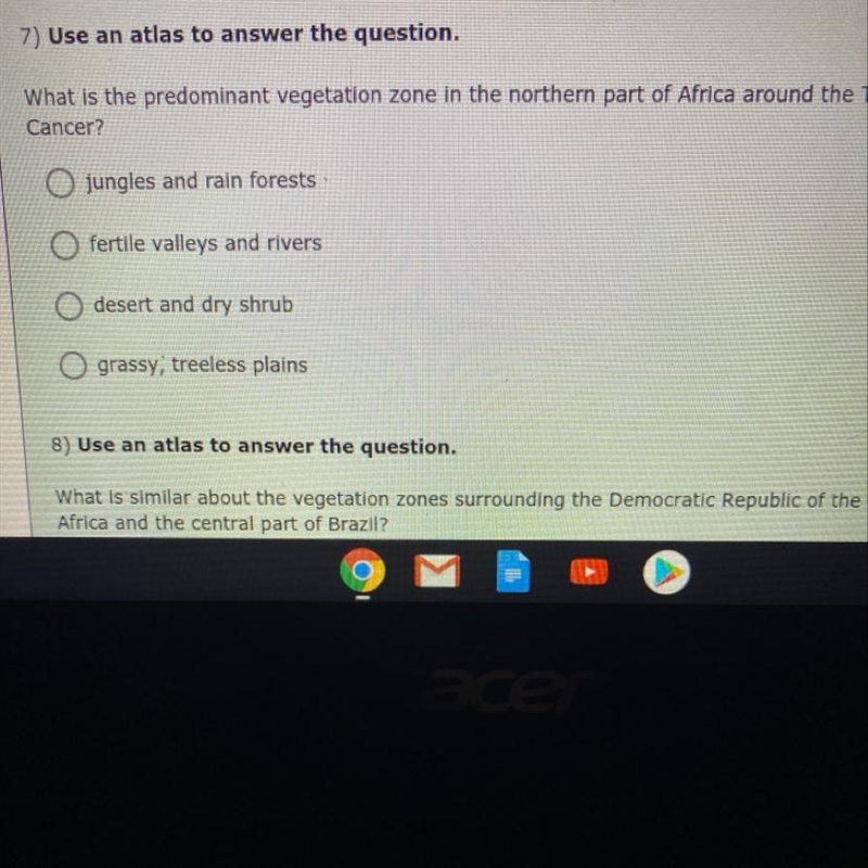 What is the predominant vegetation zone in the northern part of Africa around the-example-1