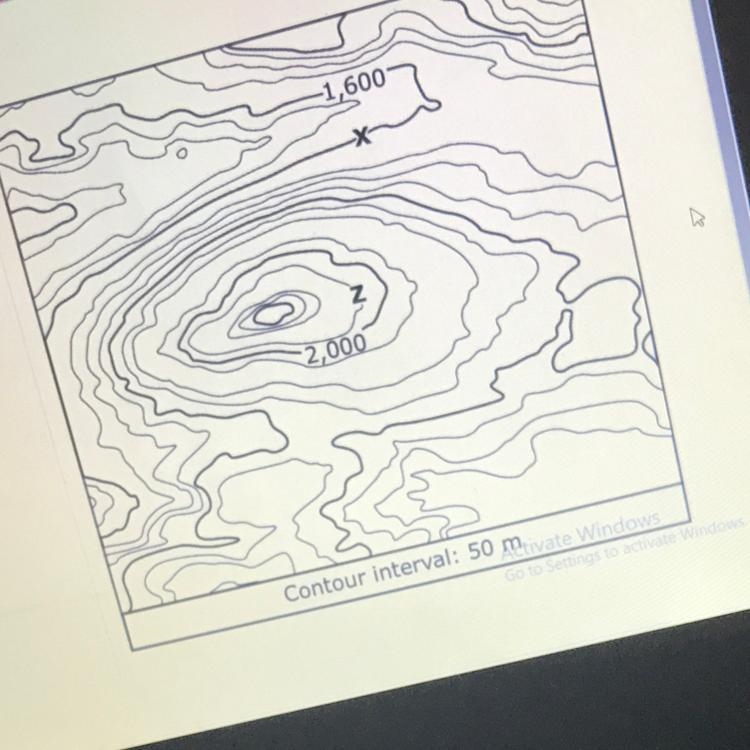 (Hurry please)The topographic map shows the location of a park ranger at point x when-example-1