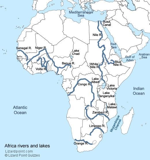 On the map above, what is the name of the river at letter A? A. the Nile River B. the-example-1