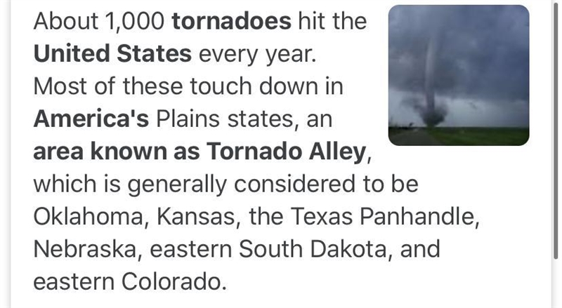 Which area of the U.S. is home to what is known as "tornado alley" Which-example-1