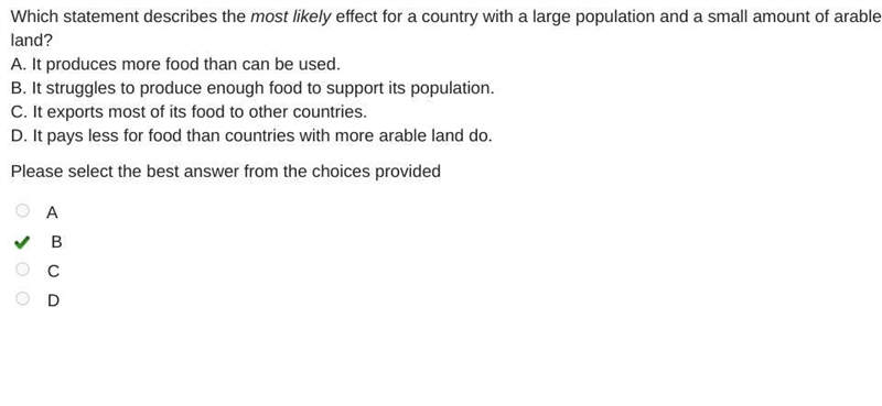 Which statement describes the most likely effect for a country with a large population-example-1