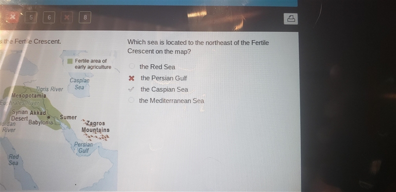 Which sea is located to the north east of the Fertile Crescent on the map￼? PLEASE-example-1