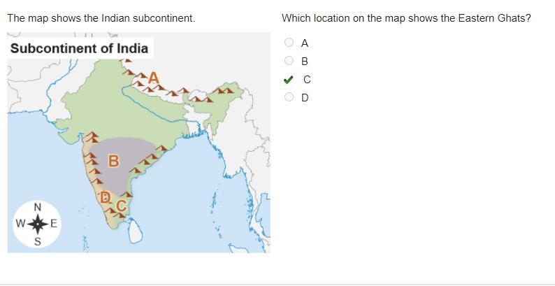 Which location on the map shows the Eastern ghats-example-1