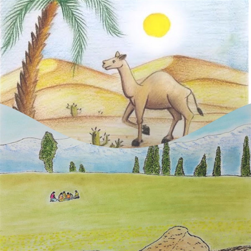 Life in a hill station in contrast with life in a desert please draw fast in 15 minutes-example-1