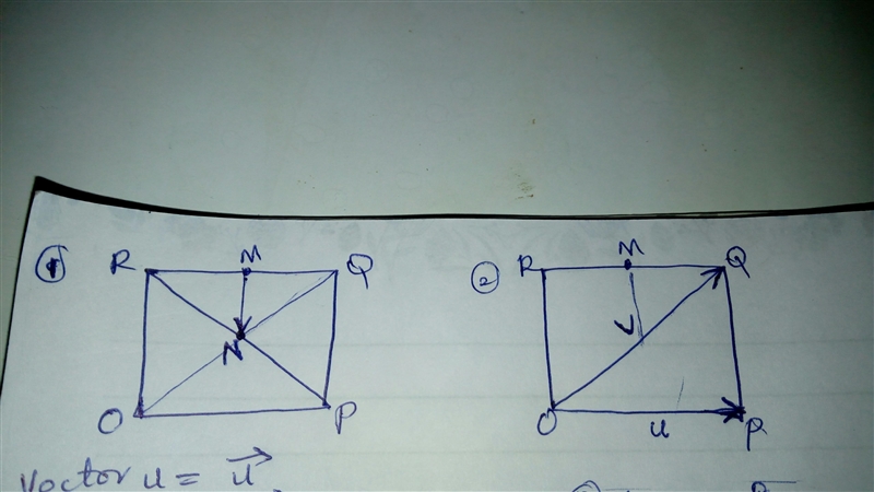 Pada persegi panjang OPQR, titik M tengah- tengah QR dan titik tengah PR. Bila u = OP-example-1