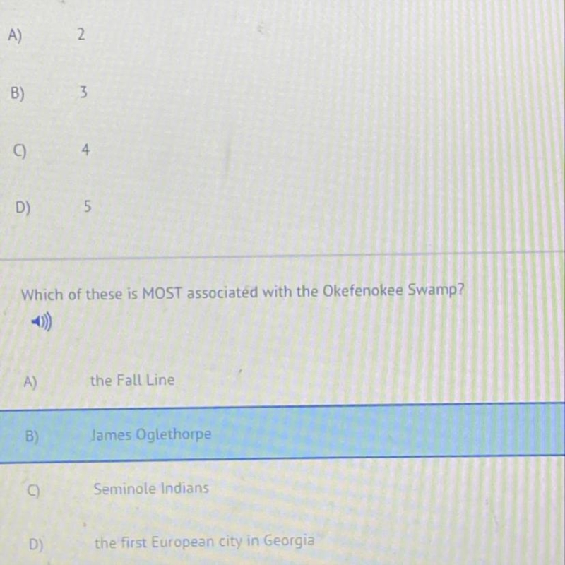18) Which of these is MOST associated with the Okefenokee Swamp? A) Fall Line B)James-example-1