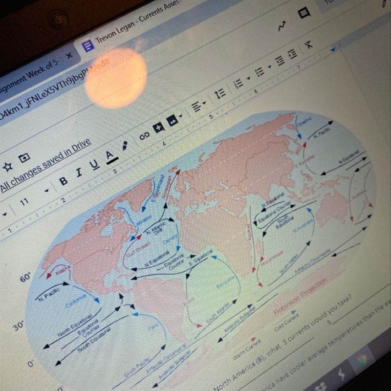 If you are traveling from Spain (A) to North America (B), what 3 currents would you-example-1