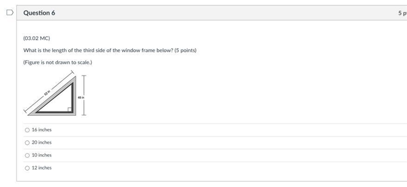 What is the length of the third side of the window frame below?-example-1