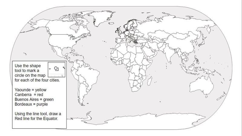 I need to know where Yaounde, Canberra, Buenos Aires and Bordeaux is located on this-example-1