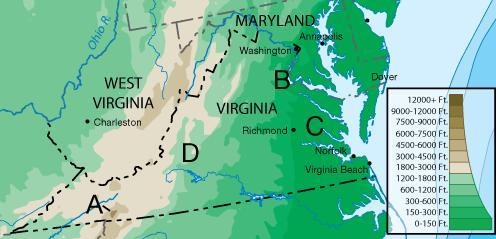 Which letter indicates the area with the lowest elevation. B D C A-example-1