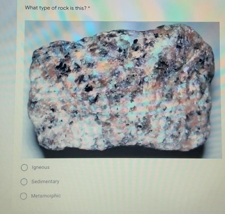 What type of rock is this? igneous sedimentary metamorphic​-example-1