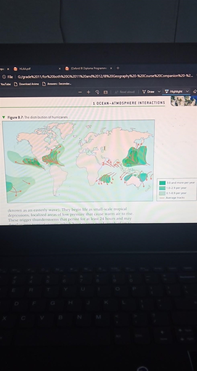 Describe the distribution of hurricanes as shown in figure B.7​-example-1