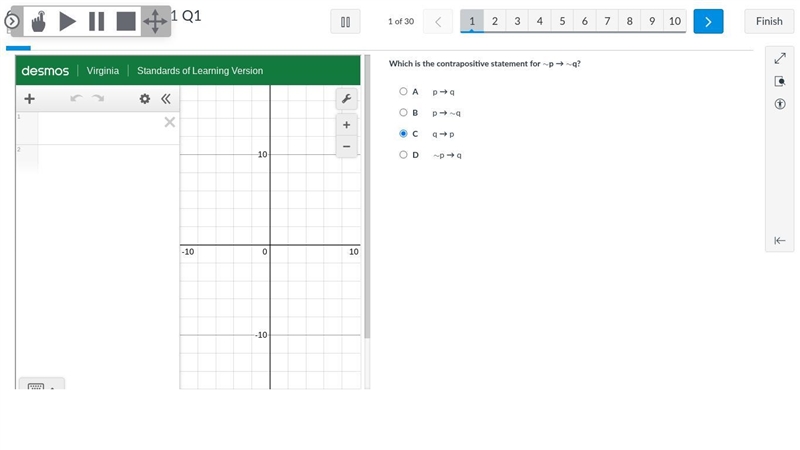 Which is the contrapositive statement for ∼ p → ∼ q? A p → q A, p , →, q B p → ∼ q-example-1