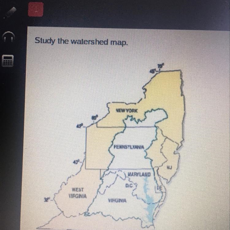 What watershed is outlined in green Big Sandy Atlantic Ocean Chesapeake Bay Albermarle-example-1