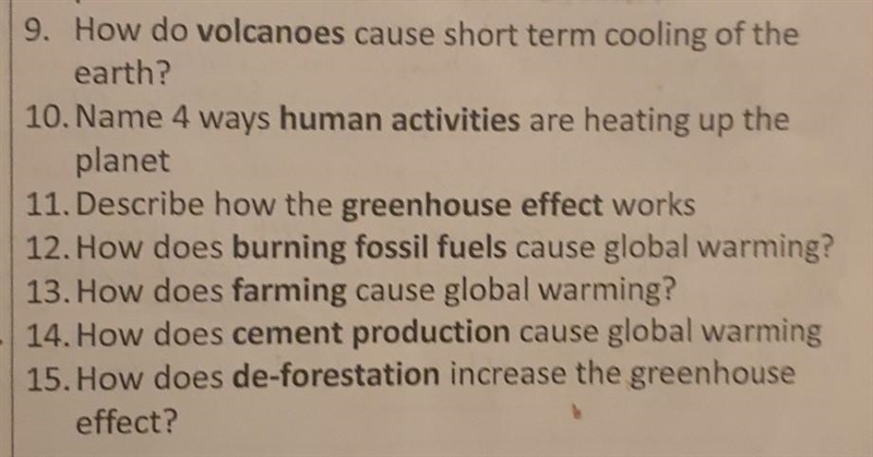 9. How do volcanoes cause short term cooling of the earth?​-example-1