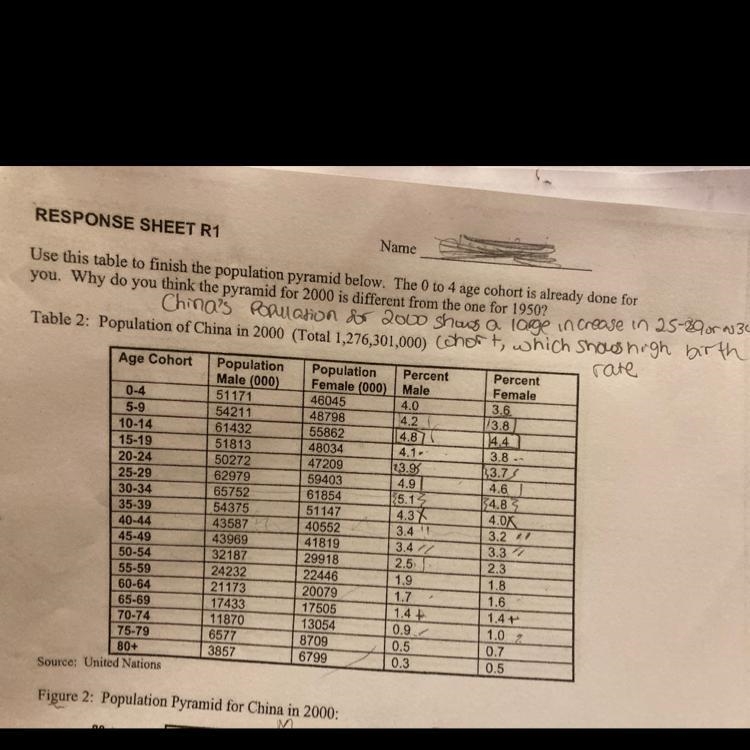 Why do you think the pyramid for year 2000 in China is different from the one for-example-1