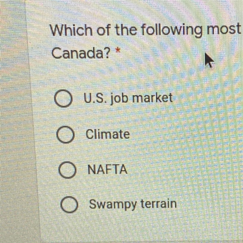 Which of the following most affects the population distribution of Canada?-example-1