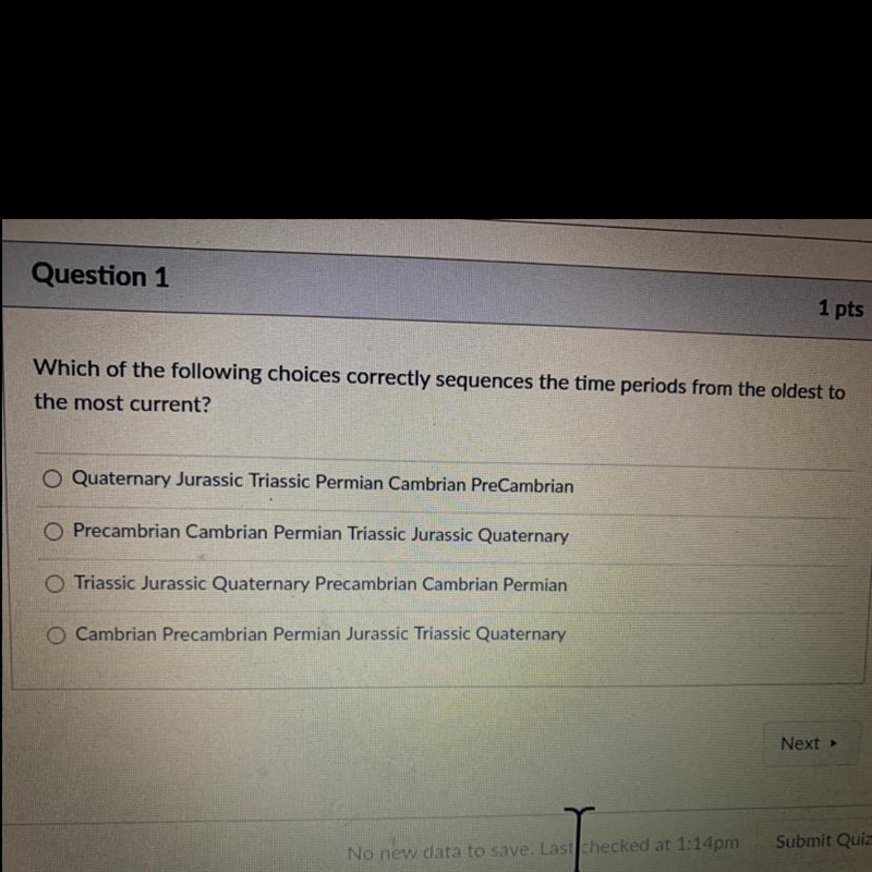 which of the following choices correctly sequences the time periods from the oldest-example-1