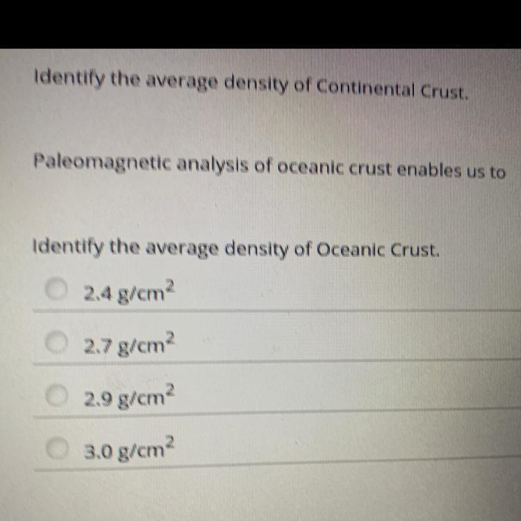 Identify the average density of Oceanic Crust.-example-1