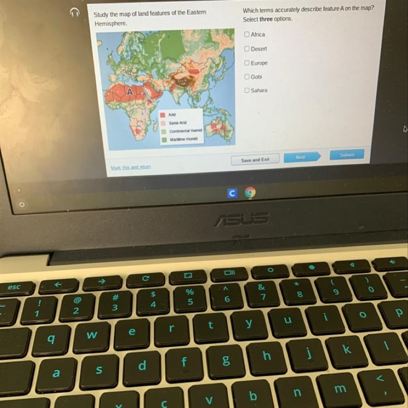 Study the map of land features of the Eastern Hemisphere. Which terms accurately describe-example-1