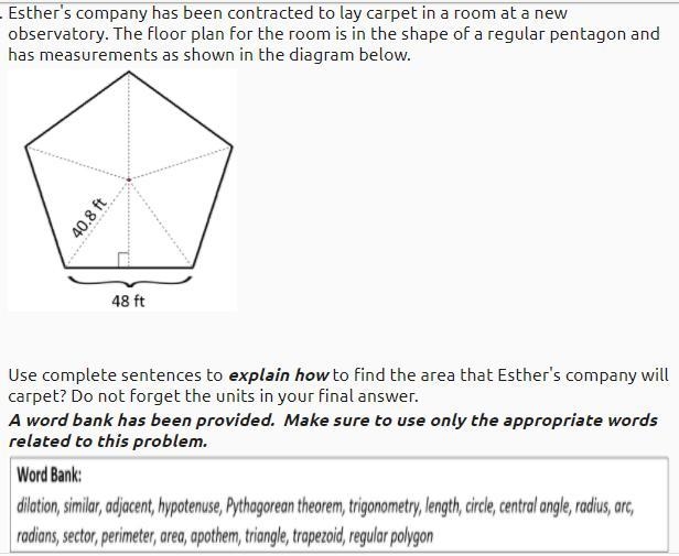 Esther's company has been contracted to lay carpet in a room at a new observatory-example-1