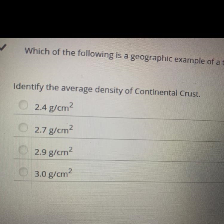 Identify the average density of Continental Crust.-example-1