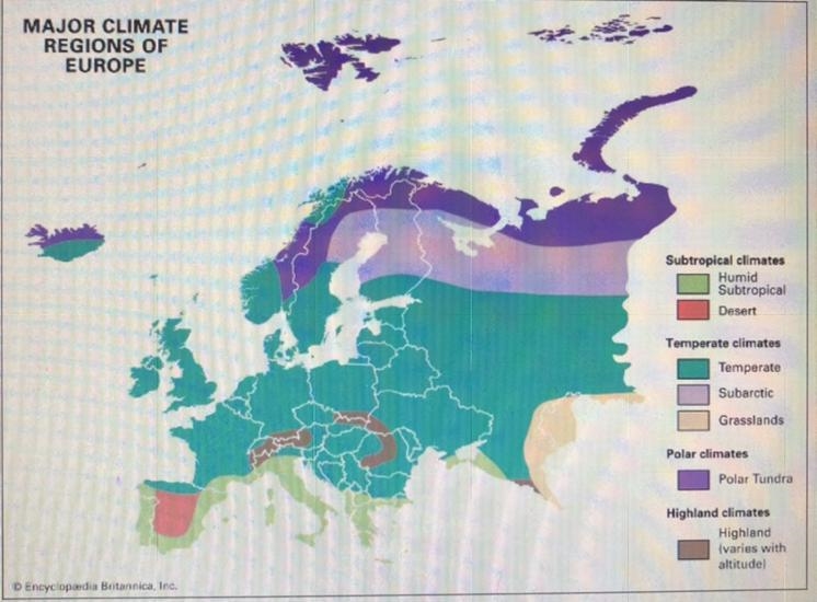 Answer the following question using the map. What is at least 1 country with a humid-example-1