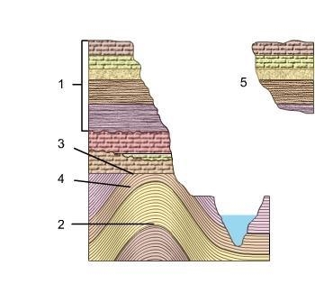 What can be assumed about the layers in areas 2 and 4? The layers formed from sand-example-1