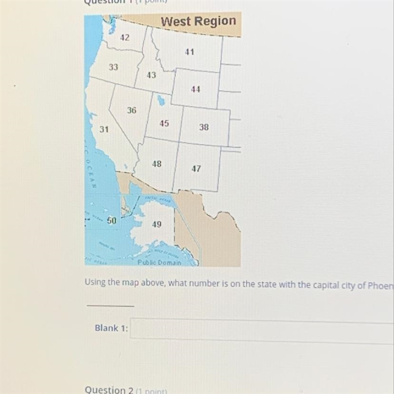 Using the map above, what number is on the state with the capital city of Phoenix-example-1