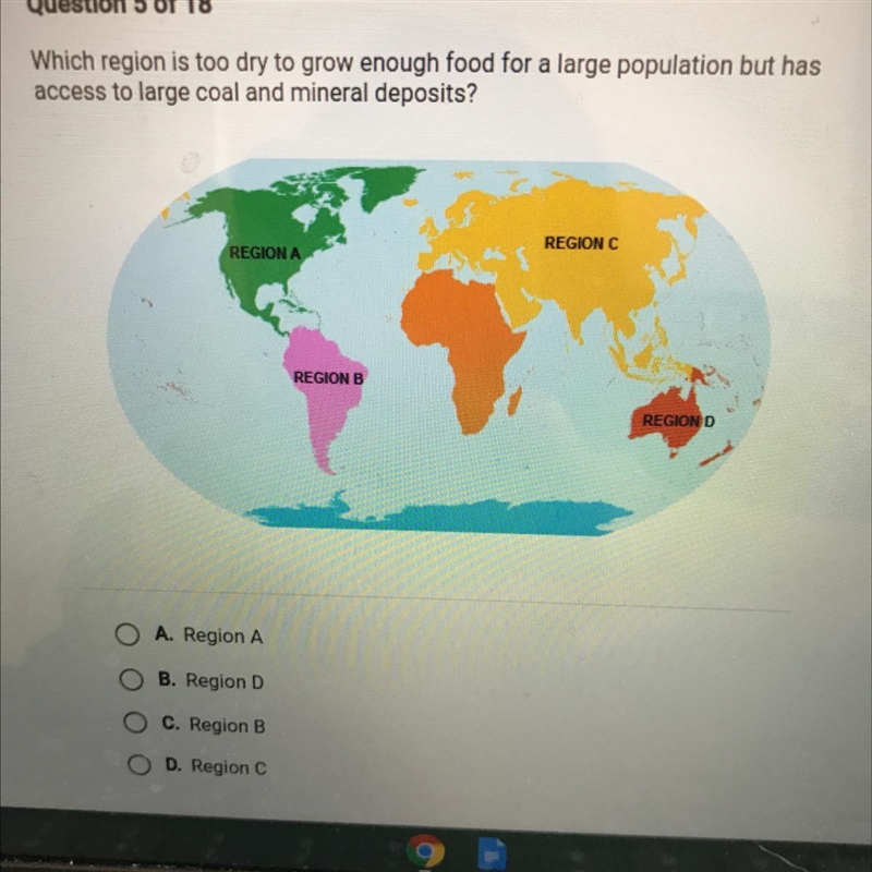 Which region is too dry to grow enough food for a large population but has access-example-1