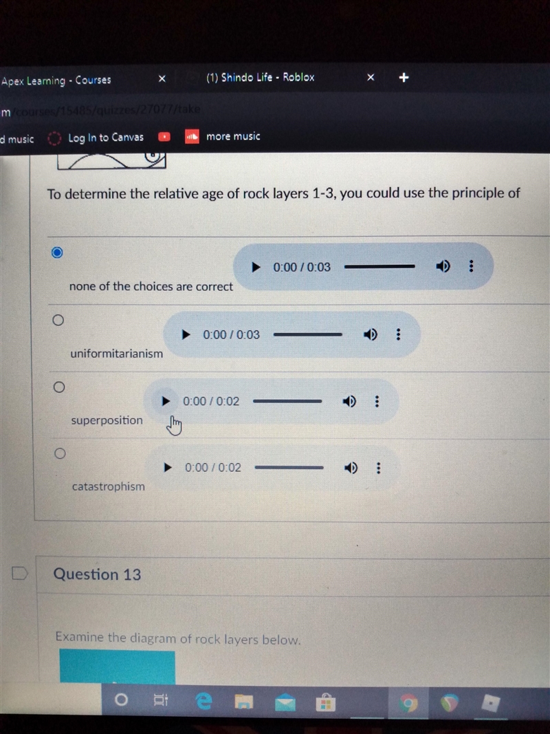 To determine the relative age of rock layers 1-3, you could use the principle of-example-1