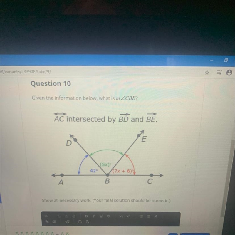 Given the information below, what is m ZCBE? AC intersected by BD and BE.-example-1