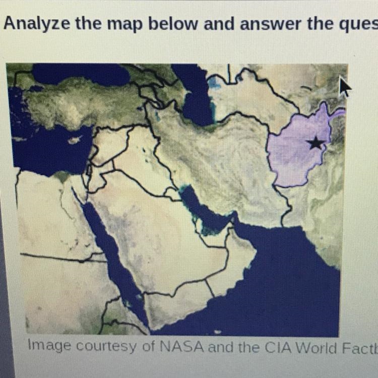 The map above shows the countries of the Middle East. Which country is highlighted-example-1