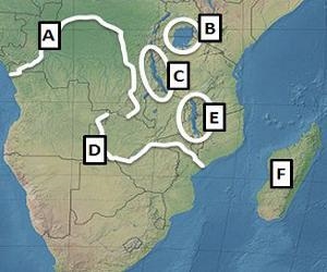 On the map above, what is the name of the river at letter A? A. the Nile River B. the-example-1