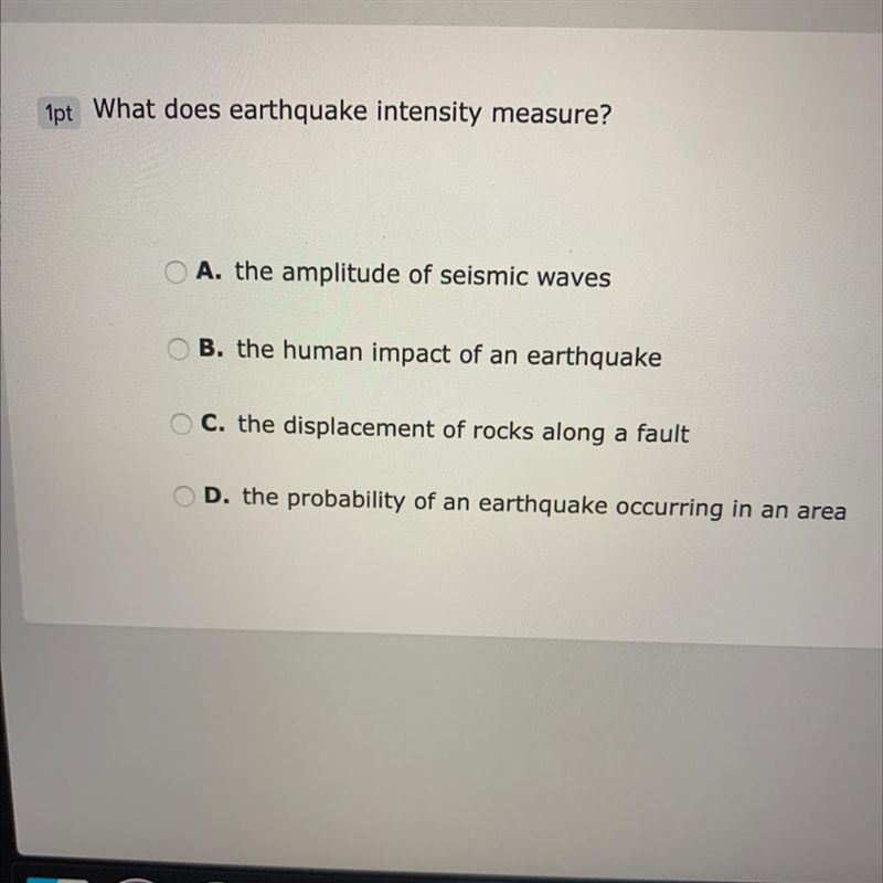 What does earthquake intensity measure?-example-1