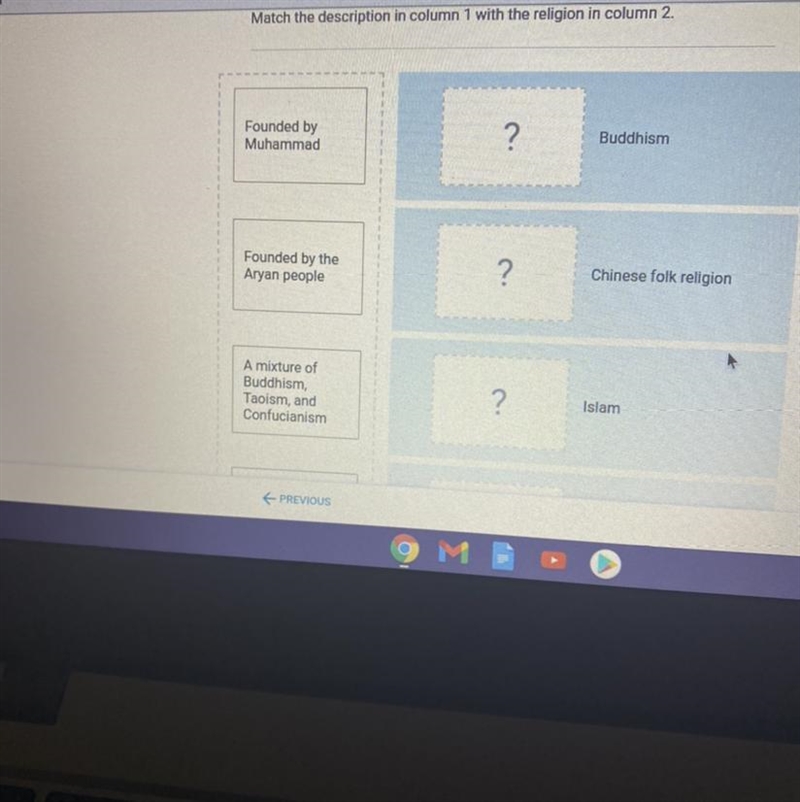 I need help !!!! Match the description in column 1 with the religion in column 2. Founded-example-1