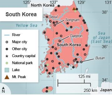 Where is Seoul, the capital city of South Korea, located? about 37 degrees north and-example-1