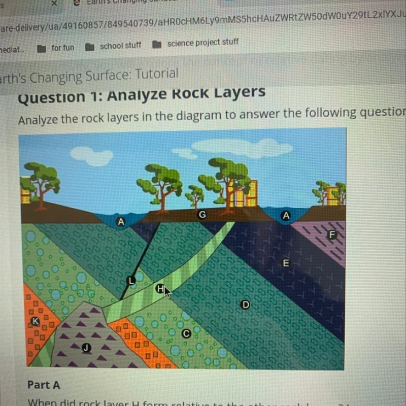 When did rock layer H form relative to the other rock layers?-example-1