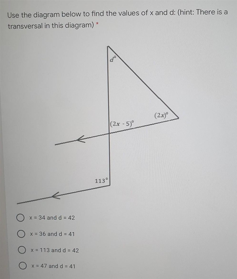 I need to find out what x and d are​-example-1