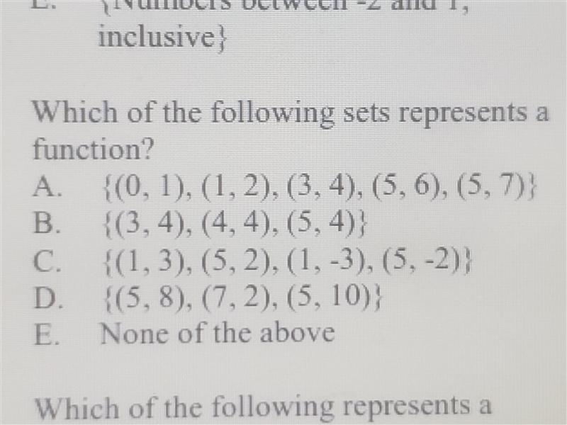 Which of the following sets a represents a function-example-1