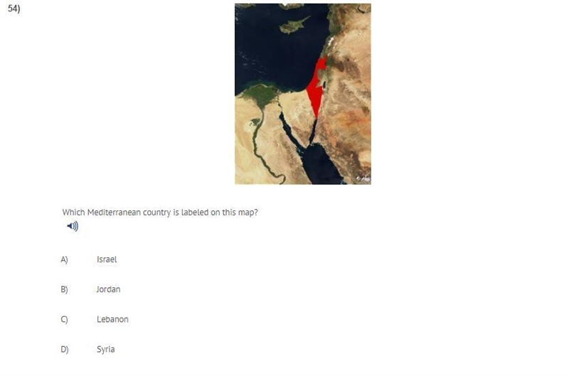 Which Mediterranean country is labeled on this map? A) Israel B) Jordan C) Lebanon-example-1