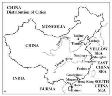 What geographical feature is MOST associated with the distribution of major cities-example-1