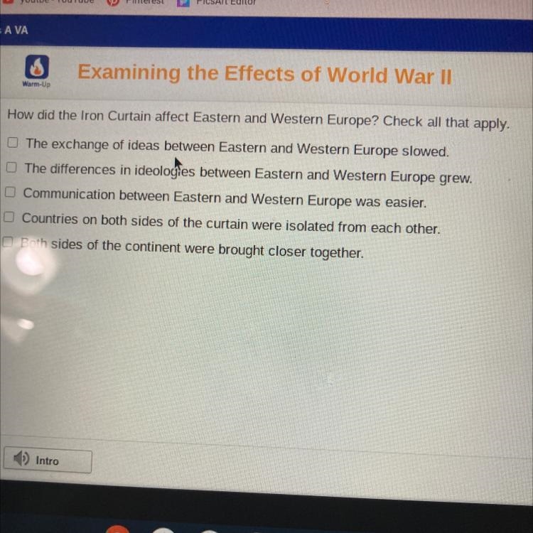 ANSWER ASAP PLEASEHow did the Iron Curtain affect Eastern and Western Europe? Check-example-1