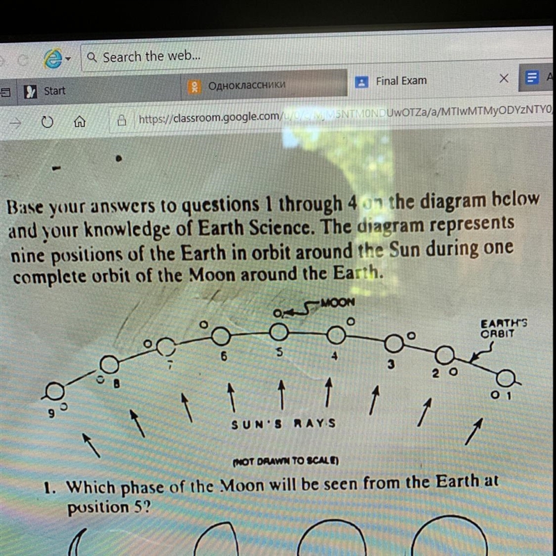 1. Which phase of the Moon will be seen from the Earth at position 5?-example-1