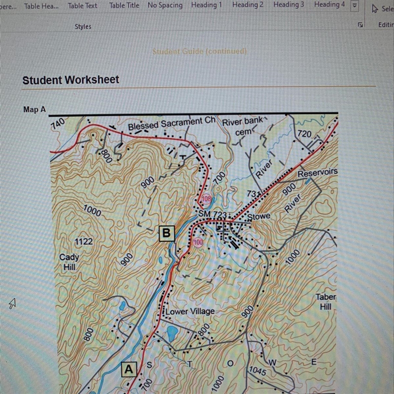 3. What landform is featured at point A on the map?-example-1