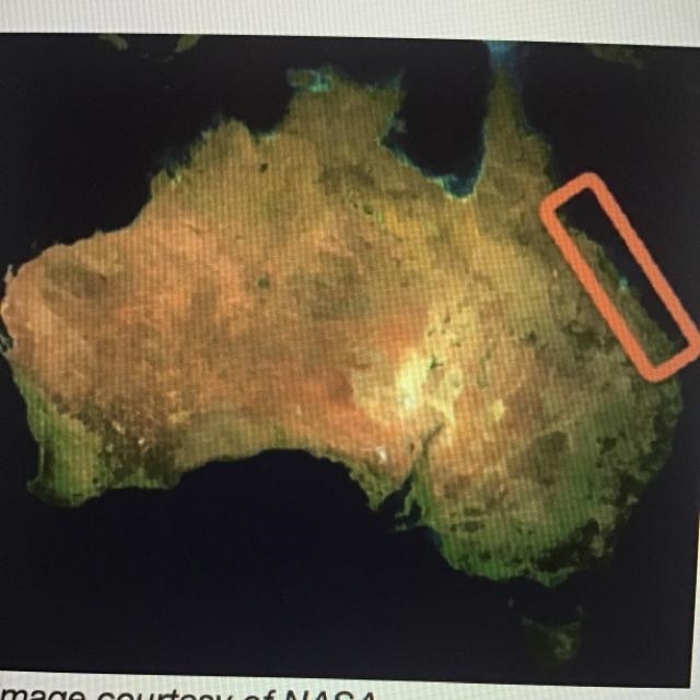 Which of Australia’s physical features is circled on the map above? A. The central-example-1