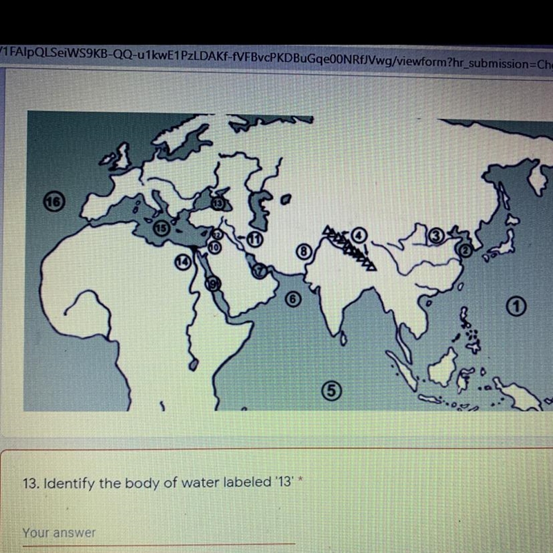 Identify the body of water named 13 (it’s near Europe on the bottom)-example-1