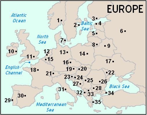 Which number on the map labels the city of Rome, the capital of Italy? A. 17 B. 20 C-example-1