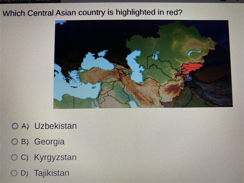 Which central Asian country is highlighted in red?-example-1