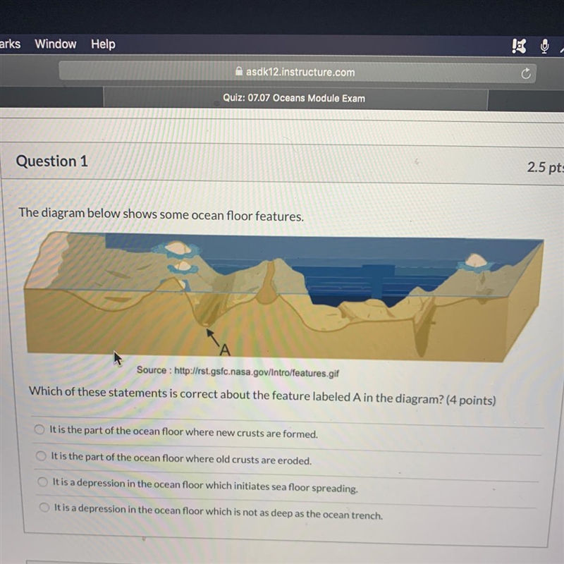 The diagram below shows some ocean floor features Which of these statements is correct-example-1